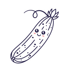 Cute Kawaii Cucumber Cartoon Line Art