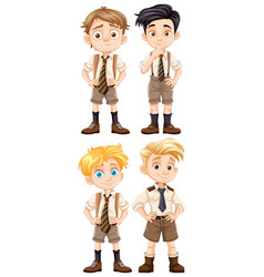 Group Of Cartoon Boys In School Uniform