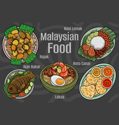 Malaysian Food A Set Of Classic Dishes Cartoon