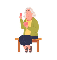 Senior Woman Character Playing Cards Game Sitting