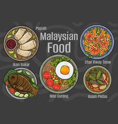 Malaysian Food A Set Of Classic Dishes Cartoon