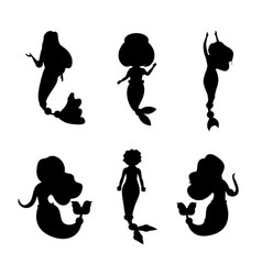 Collection Of Mermaids Isolated Silhouettes