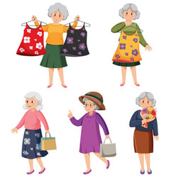 Elderly Woman Shopping Cartoon Character