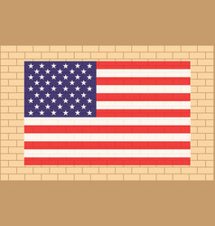 Usa Flag On Beige Brick Wall