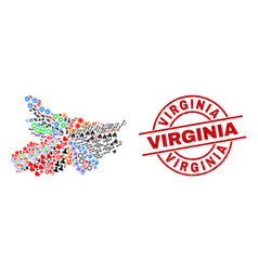 Virginia Scratched Seal Stamp And Bihar State Map