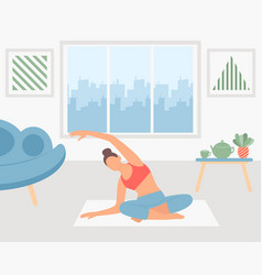 Adult Woman Practicing Yoga At Home