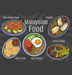 Malaysian Food A Set Of Classic Dishes Cartoon