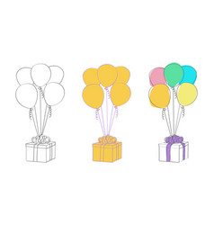 Three Balloons And A Gift Box With A Ribbon