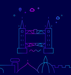 Tower Bridge London Line Icon On A Dark Blue