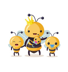 Bee Family Cartoon Cute Characters In Flat