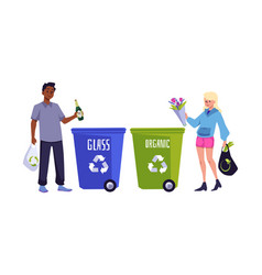 Woman And Black Man Throwing Sorting Garbage