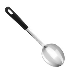 Big Metal Spoon With Black Handle Isolated On