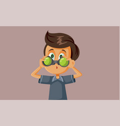 Boy Holding Binoculars Cartoon