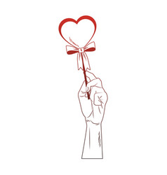 Hand Holding Heartshape Lollipop Pop Art Red Lines