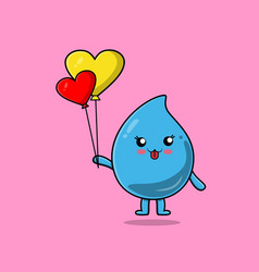 Cute Cartoon Water Drop Floating With Love Balloon