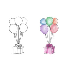 Drawing Of A Present And Balloons