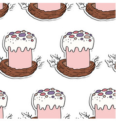 Seamless Pattern With Easter Cake On White