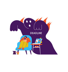 Burning Deadline Monster Above Procrastinating