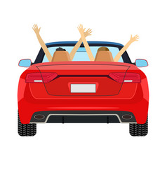 Couple In Car Driving With Arms Raised