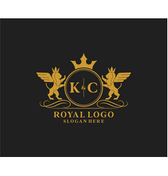 Initial Kc Letter Lion Royal Luxury Heraldiccrest