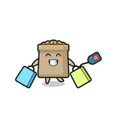 Wheat Sack Mascot Cartoon Holding A Shopping Bag