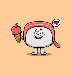 Cute Cartoon Sushi Holding Ice Cream Cone