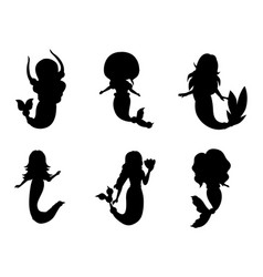 Set Of Mermaids Isolated Silhouettes