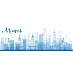 Outline Miami Skyline With Blue Buildings