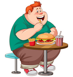 Overweight Man Eating Fast Food On The Table