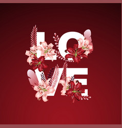 Word Love With Beautiful Dark Red And Pink Flower