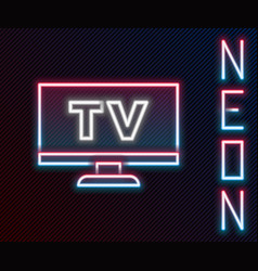 Glowing Neon Line Smart Tv Icon Isolated On Black