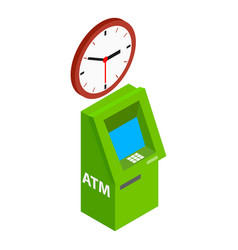 Bank Atm Icon Isometric Red Wall Clock