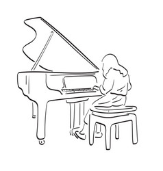 Woman Playing Grand Piano Hand Drawn