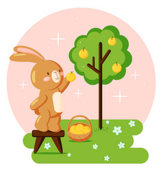 Cute Bunny Character Apple Picking Summer