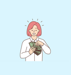 Smiling Woman With Money In Hands