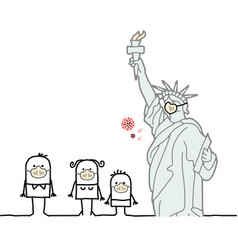 Cartoon People In New York With Liberty Statue