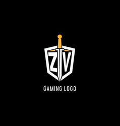 Letter Zv Logo With Shield And Sword Design