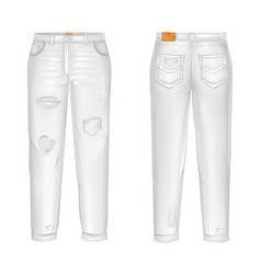 Realistic White Jeans With Rips Gaps Unisex