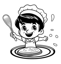 A Kid Boy Cooking In The Water With Spoon