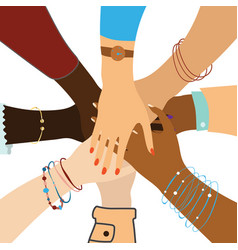 Group Diverse Women Hands Together Sisterhood