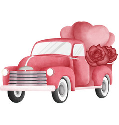 Red Love Truck Cute Romantic Watercolor Clipart