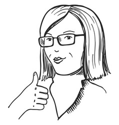 Woman Thumbs Up Gesture Sketch Happy Person