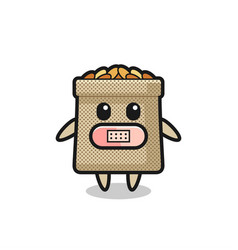 Cartoon Of Wheat Sack With Tape On Mouth