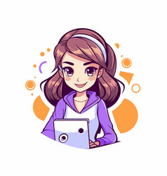 Beautiful Girl With A Laptop In Cartoon Style