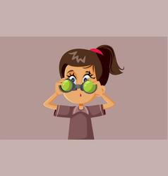 Girl Holding Binoculars Cartoon