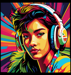 Girl With Headphones On Her Head