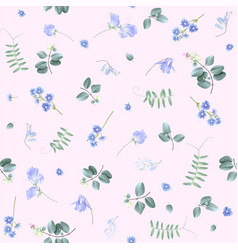 Blue Flowers On Pink Bg Floral Pattern