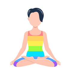 A Girl In Rainbow Suit Is Doing Yoga