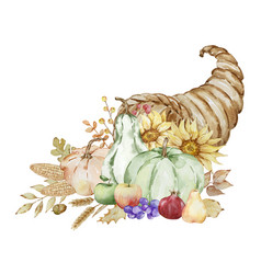 Autumn Watercolor Cornucopia And Pumpkin