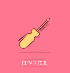 Cartoon Screwdriver Icon In Comic Style Repair